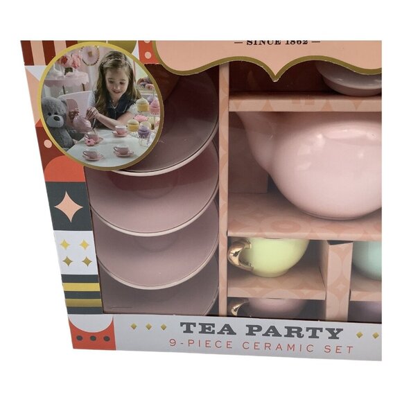 FAO Schwarz 9-Piece Ceramic Tea Party Set For Kids Hand Glazed Porcelain Teapot - Picture 6 of 7